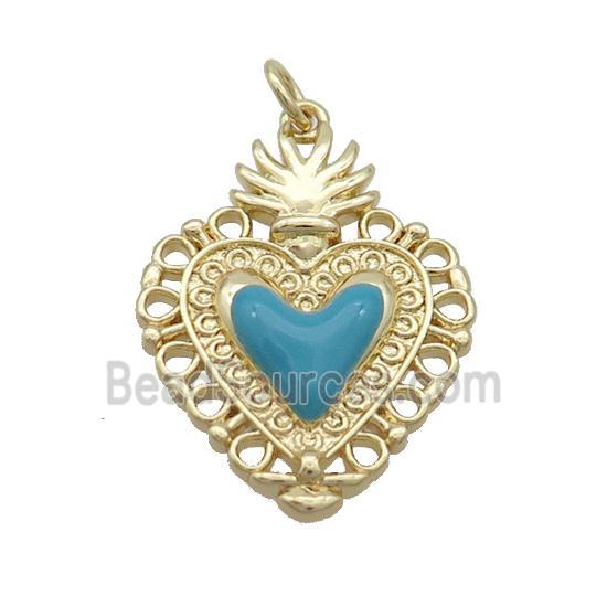 Copper Decor Heart Pendant Teal Enamel Gold Plated