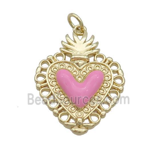 Copper Decor Heart Pendant PInk Enamel Gold Plated