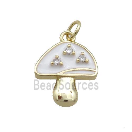 Copper Mushroom Pendant Pave Zircon White Enamel Gold Plated