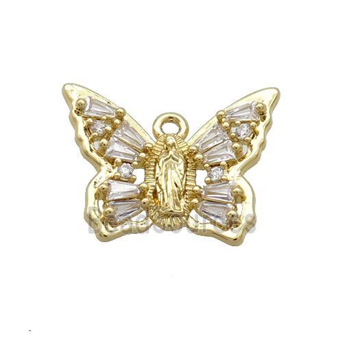 Copper Butterfly Pendant Pave Crystal Glass Gold Plated