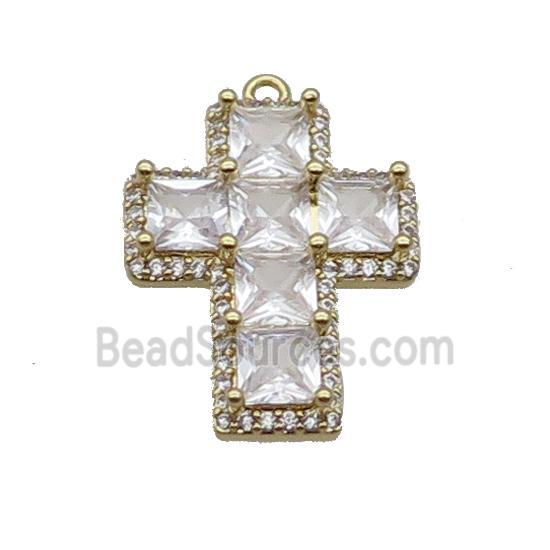 Copper Cross Pendant Pave Clear Crystal Glass Gold Plated