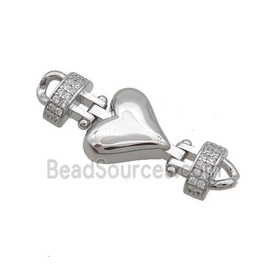 Copper Heart Connector Pave Zircon Platinum Plated