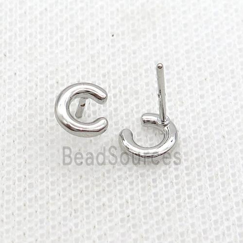 Copper Stud Earring C-Letter Platinum Plated