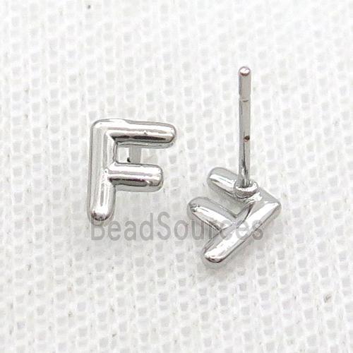 Copper Stud Earring F-Letter Platinum Plated