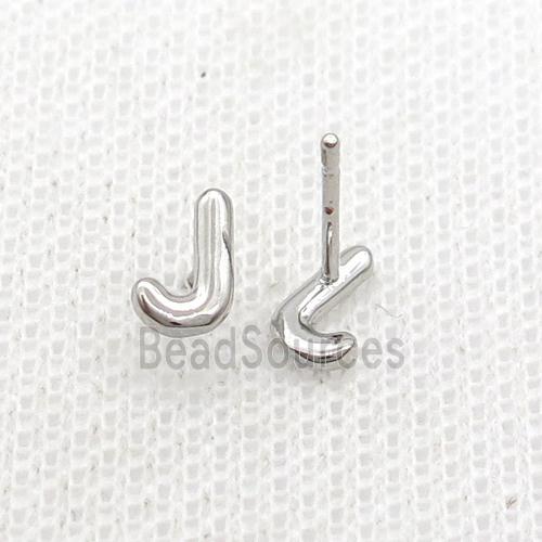 Copper Stud Earring J-Letter Platinum Plated