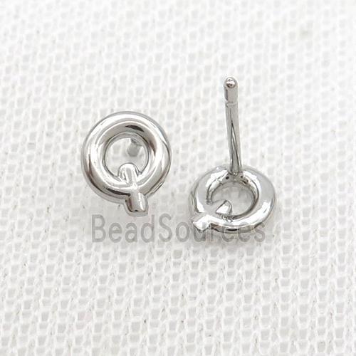 Copper Stud Earring Q-Letter Platinum Plated