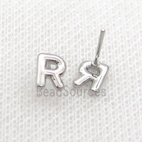 Copper Stud Earring R-Letter Platinum Plated