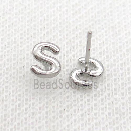 Copper Stud Earring S-Letter Platinum Plated