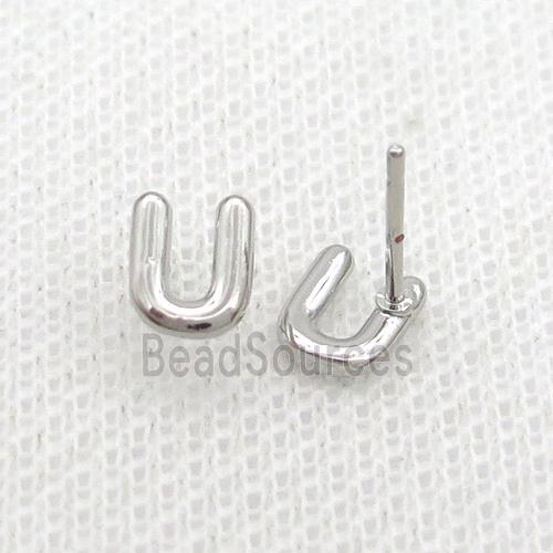 Copper Stud Earring U-Letter Platinum Plated