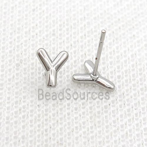 Copper Stud Earring Y-Letter Platinum Plated