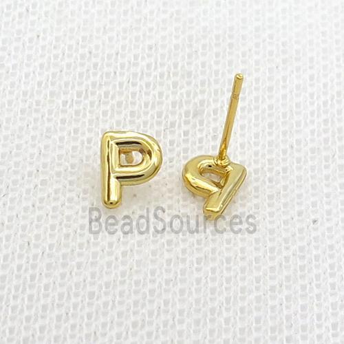 Copper Stud Earring P-Letter Gold Plated