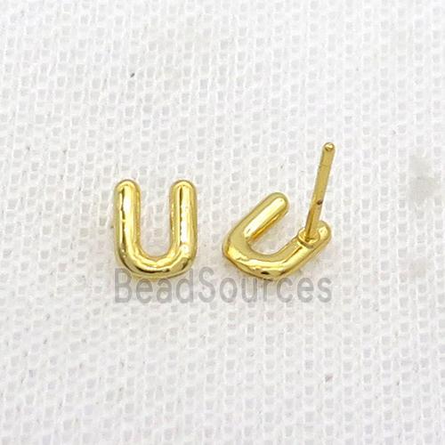 Copper Stud Earring U-Letter Gold Plated