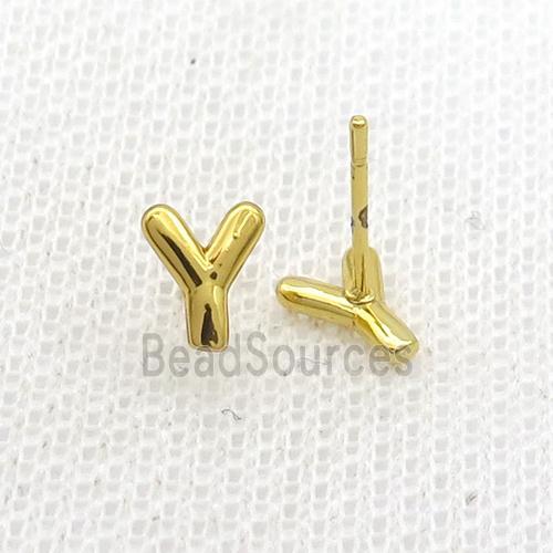 Copper Stud Earring Y-Letter Gold Plated