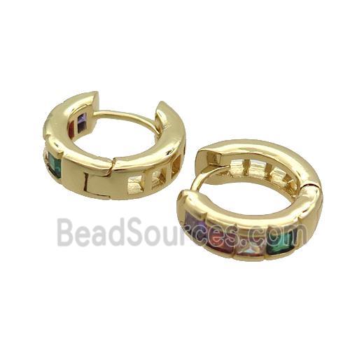 Copper Hoop Earring Pave Multicolor Zircon Gold Plated