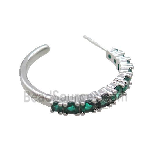 Copper Stud Earring Pave Green Zircon Platinum Plated