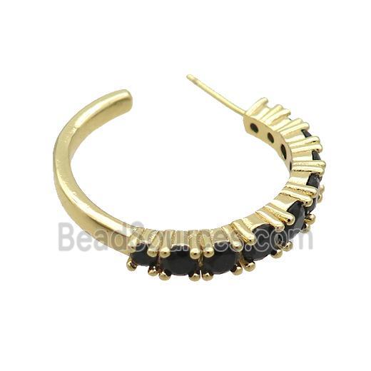 Copper Stud Earring Pave Black Zircon Gold Plated