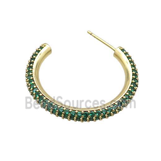 Copper Stud Earring Pave Green Zircon Gold Plated