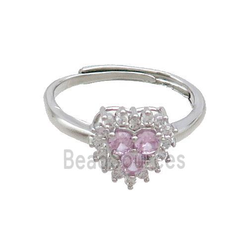 Copper Ring Pave Zircon Heart Adjustable Platinum Plated