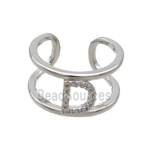 Copper Ring Pave Zircon D-Letter Platinum Plated