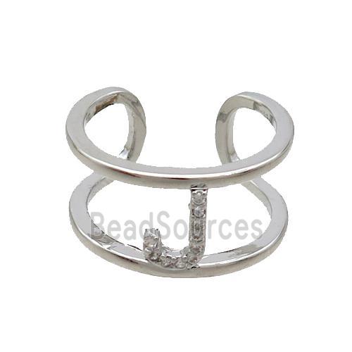 Copper Ring Pave Zircon J-Letter Platinum Plated