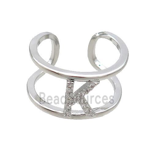 Copper Ring Pave Zircon K-Letter Platinum Plated