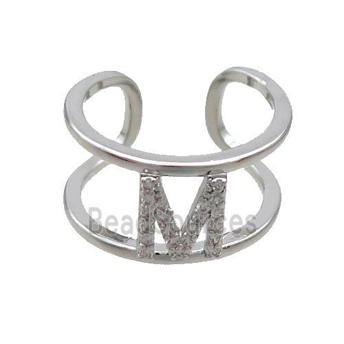 Copper Ring Pave Zircon M-Letter Platinum Plated