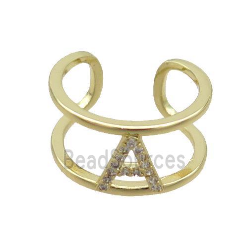 Copper Ring Pave Zircon A-Letter Gold Plated