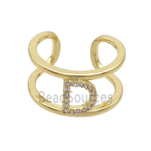 Copper Ring Pave Zircon D-Letter Gold Plated