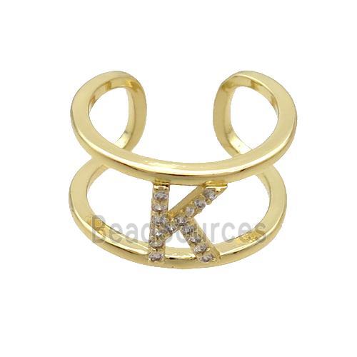 Copper Ring Pave Zircon K-Letter Gold Plated