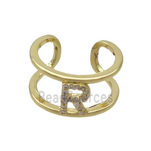 Copper Ring Pave Zircon R-Letter Gold Plated