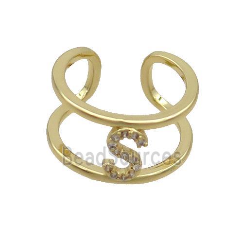 Copper Ring Pave Zircon S-Letter Gold Plated