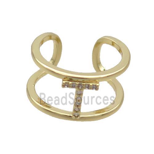 Copper Ring Pave Zircon T-Letter Gold Plated