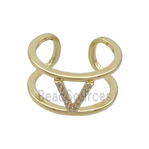 Copper Ring Pave Zircon V-Letter Gold Plated