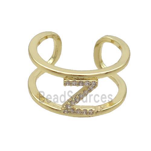 Copper Ring Pave Zircon Z-Letter Gold Plated Alphabet