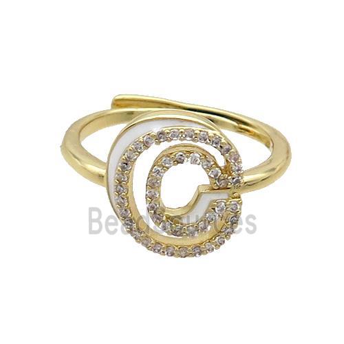 Copper Ring Pave Zircon C-Letter Adjustable White Enamel Gold Plated