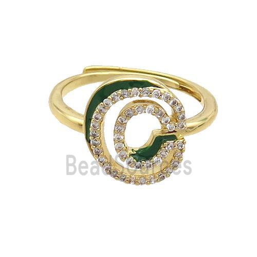 Copper Ring Pave Zircon C-Letter Adjustable Enamel Gold Plated