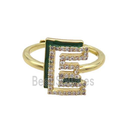 Copper Ring Pave Zircon E-Letter Adjustable Enamel Gold Plated