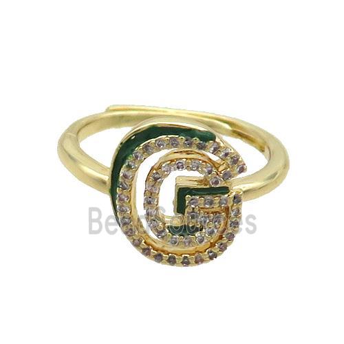 Copper Ring Pave Zircon G-Letter Adjustable Enamel Gold Plated