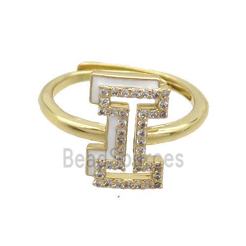 Copper Ring Pave Zircon I-Letter Adjustable Enamel Gold Plated