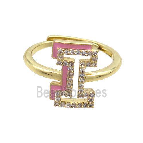 Copper Ring Pave Zircon I-Letter Adjustable Enamel Gold Plated