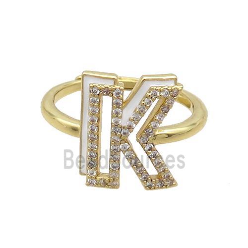 Copper Ring Pave Zircon K-Letter Adjustable Enamel Gold Plated