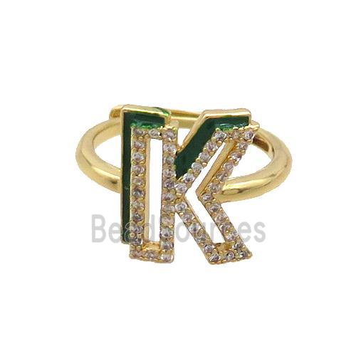 Copper Ring Pave Zircon K-Letter Adjustable Enamel Gold Plated