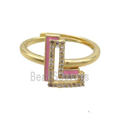 Copper Ring Pave Zircon L-Letter Adjustable Enamel Gold Plated