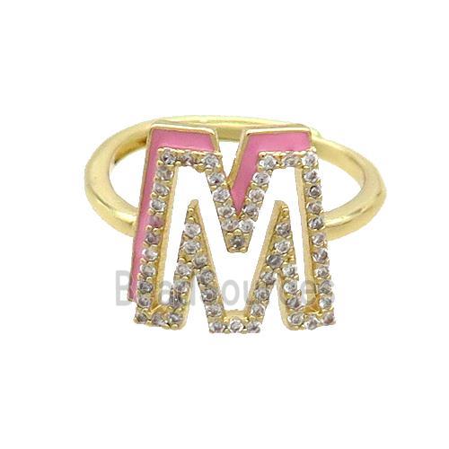 Copper Ring Pave Zircon M-Letter Adjustable Enamel Gold Plated