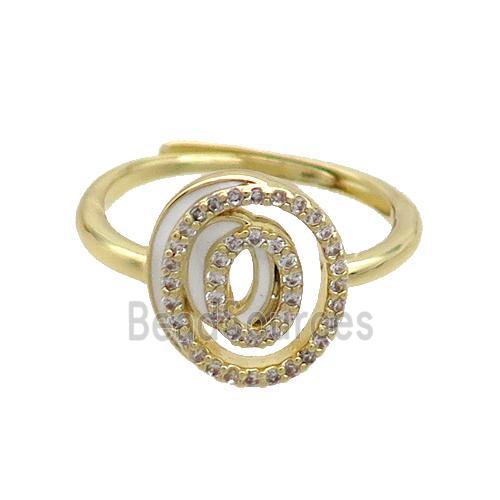 Copper Ring Pave Zircon O-Letter Adjustable Enamel Gold Plated