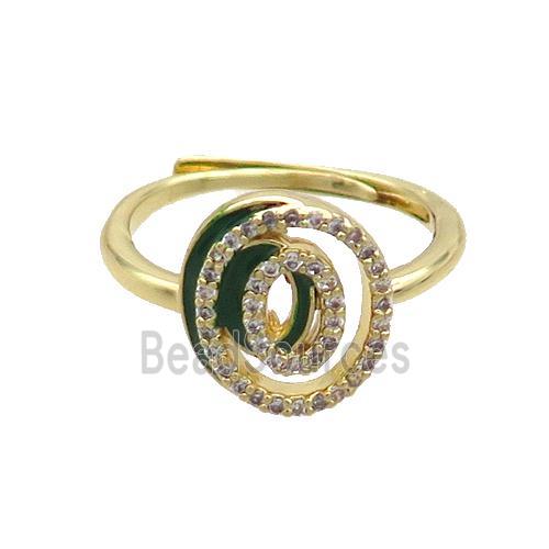 Copper Ring Pave Zircon O-Letter Adjustable Enamel Gold Plated