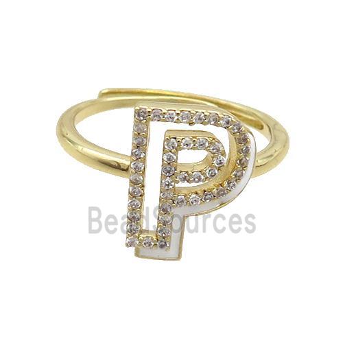 Copper Ring Pave Zircon P-Letter Adjustable Enamel Gold Plated