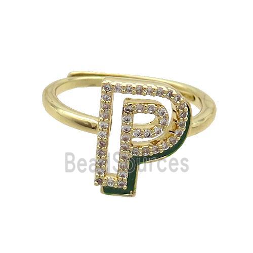 Copper Ring Pave Zircon P-Letter Adjustable Enamel Gold Plated