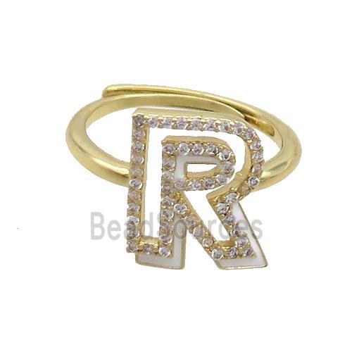 Copper Ring Pave Zircon R-Letter Adjustable Enamel Gold Plated