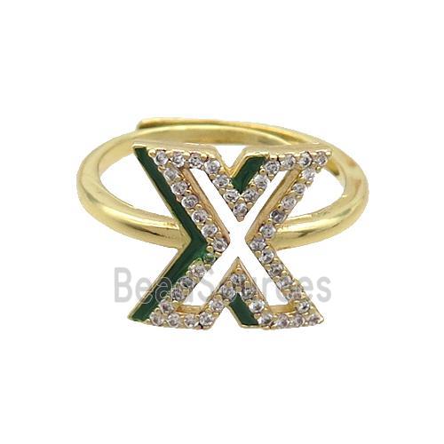 Copper Ring Pave Zircon X-Letter Adjustable Enamel Gold Plated